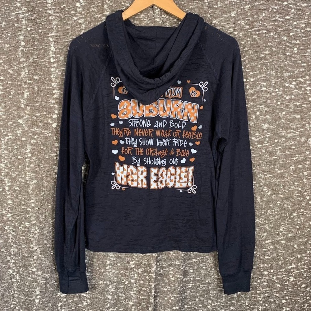 Auburn Tigers War Eagle Long Sleeve Blue Hooded Shirt Pressbox Women's XL